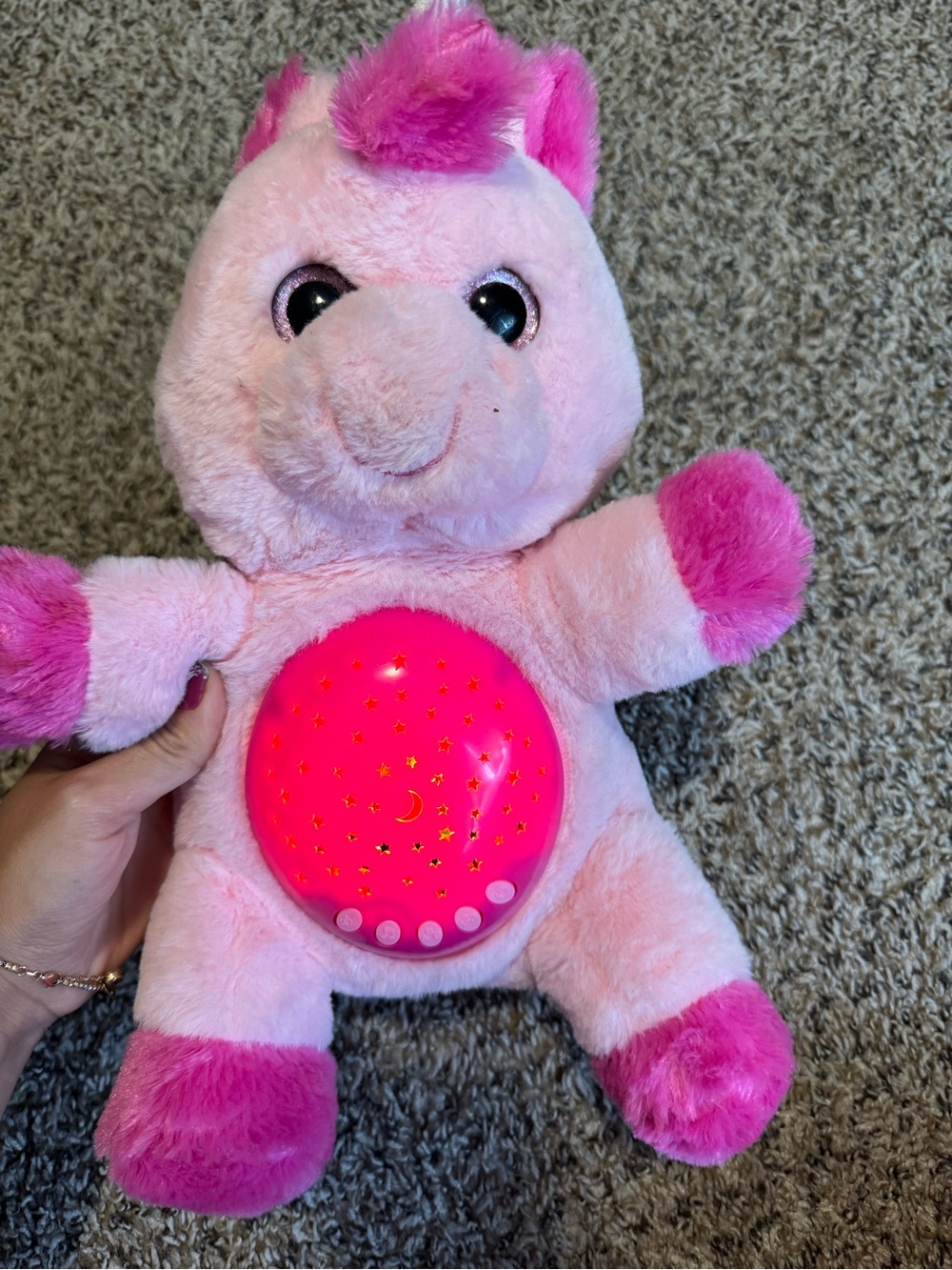 Plush Pink Unicorn Nightlight Toy with Star Projector